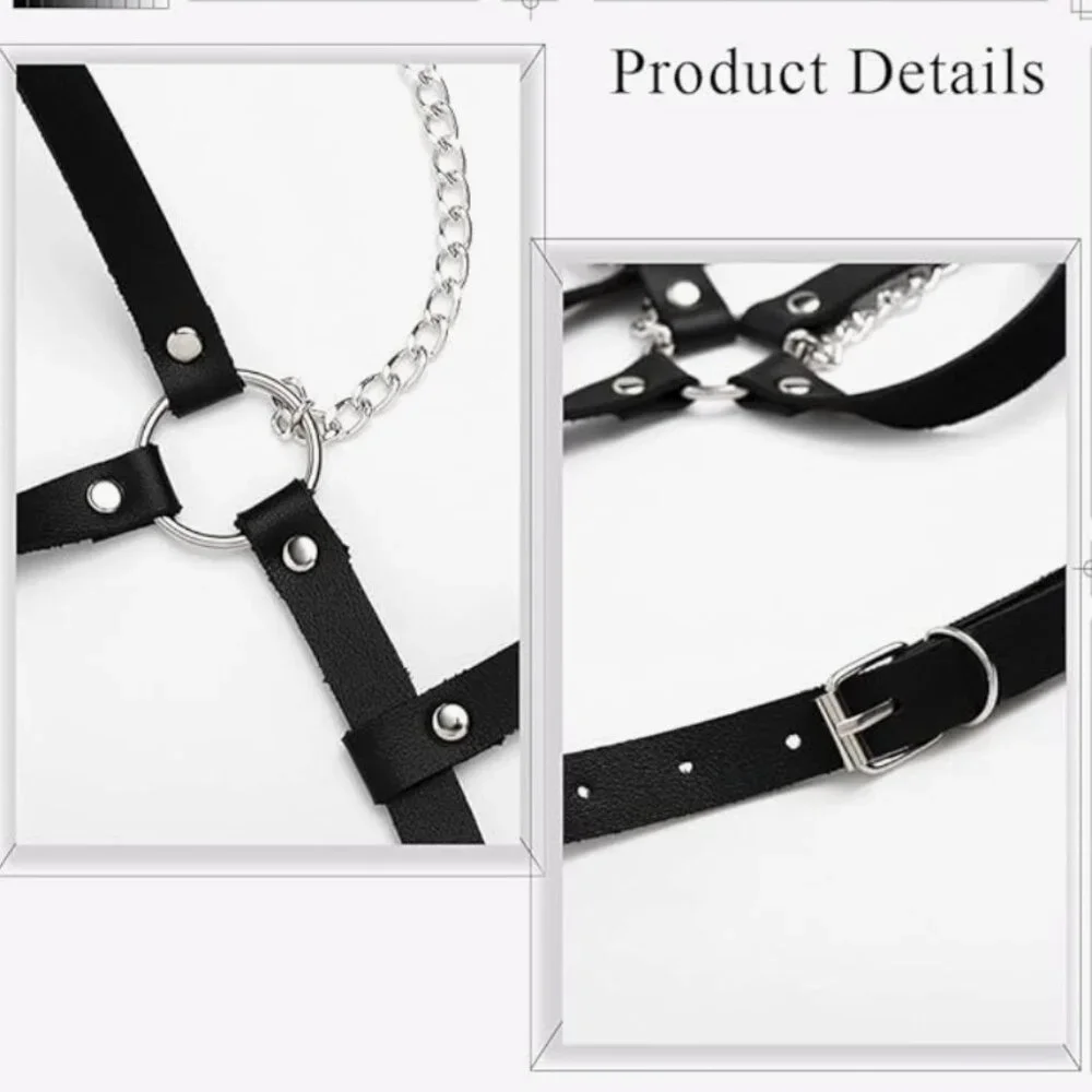 Leather Chest Harness Black Bra Caged Body Chain